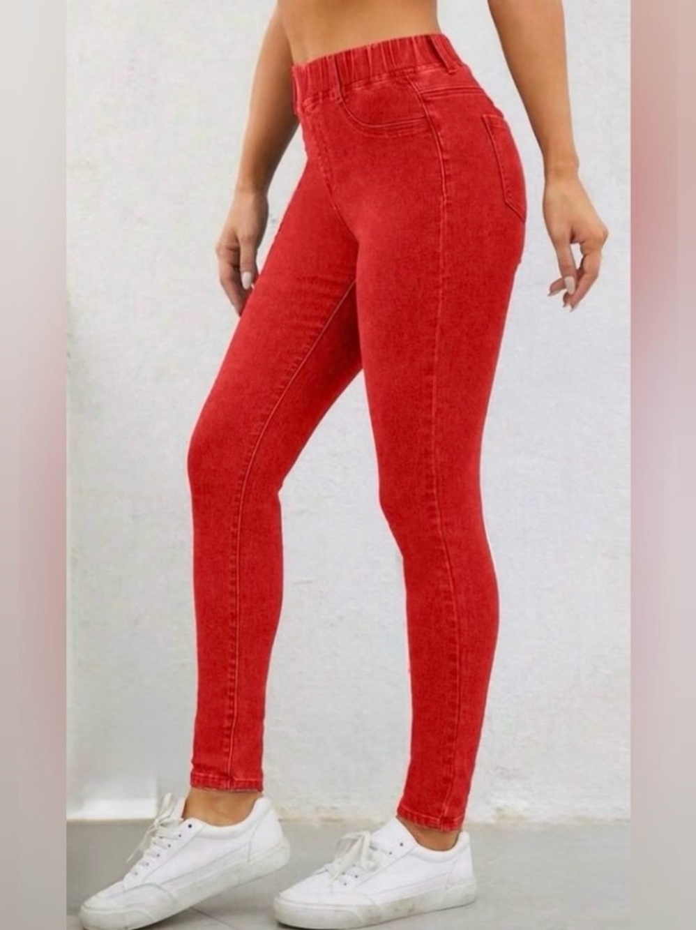 Mint Julep Boutique High-Waisted Red Skinny Jeans Elastic Waist, 2, NWT